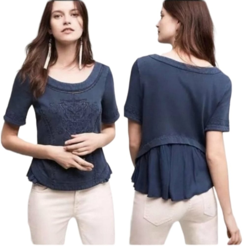 ANTHROPOLOGIE Saturday Sunday Huesca Pieced Top EUC sz M